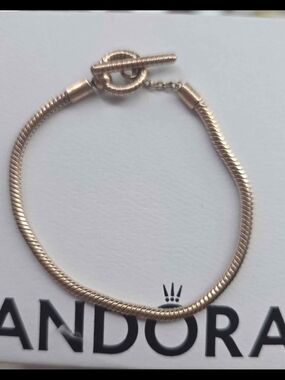 Pandora Rose Gold Tone Snake Chain Bracelet with Toggle Clasp